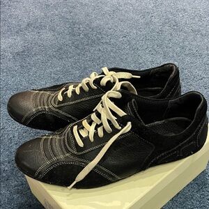 Calvin Klein Black Leather Sneakers with White Laces